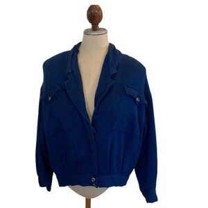 Vintage 1990s Liz Claiborne suit jacket chevron blue rayon lined Women’s size 8